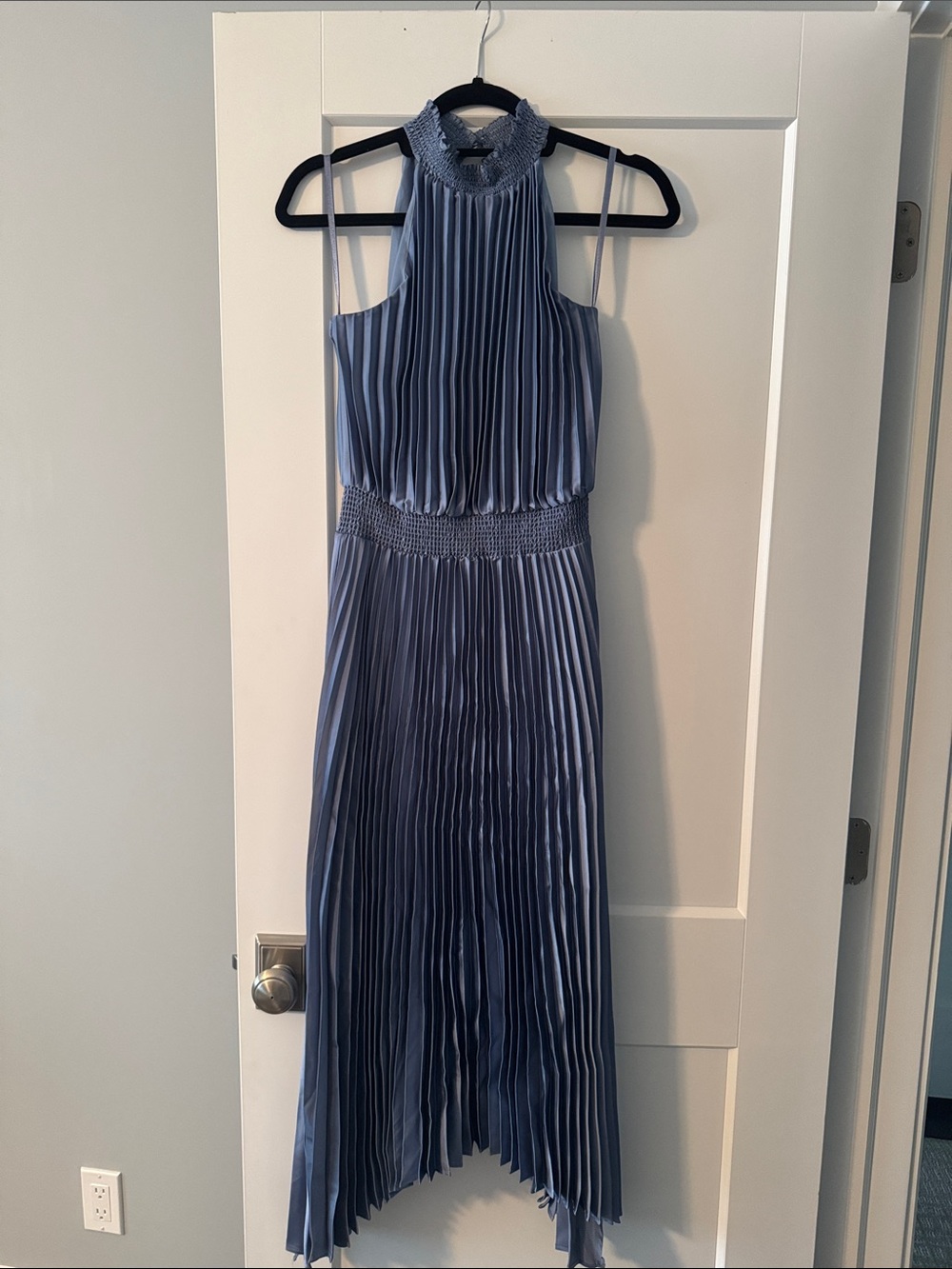 White House Black Market Pleated Halter High-Low Dress - Dusty Blue